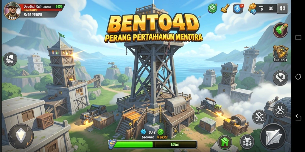 Screenshot gameplay <strong>BENTO4D</strong> menunjukkan aksi menara yang sedang berjuang melawan gelombang musuh.