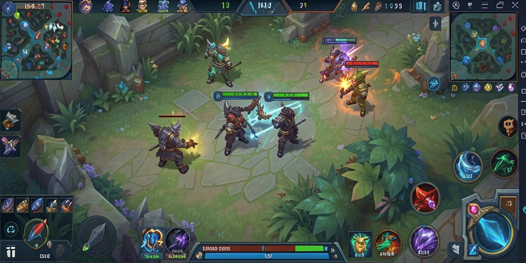 Tangkapan layar gameplay dari IMBAJP menunjukkan aksi seru di arena MOBA.