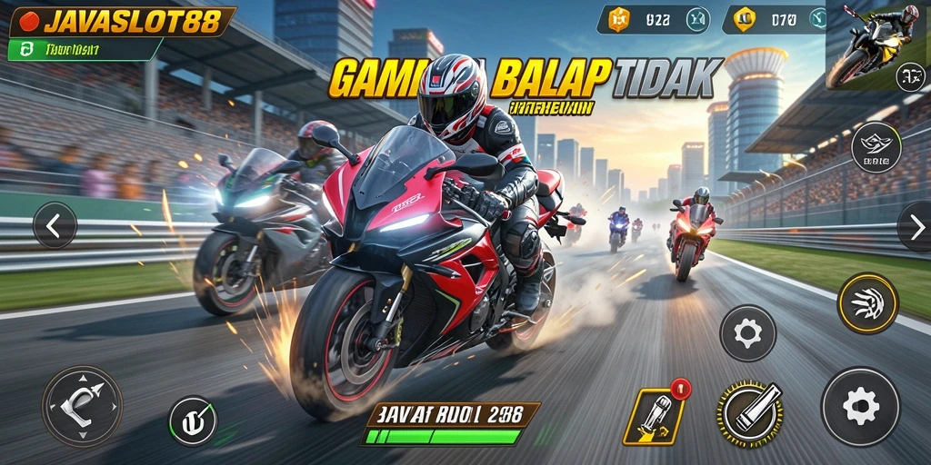 Gameplay seru JAVASLOT88 dengan balap motor cepat dan spektakuler.