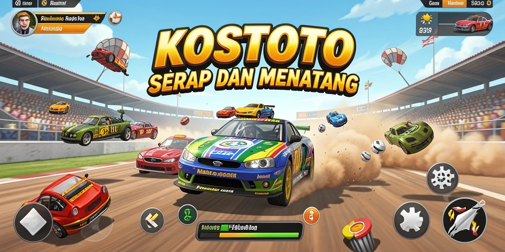 Tangkapan layar gameplay KOSTOTO dengan aksi balapan yang mendebarkan.